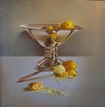 Marlène Stevers 2017 - Citrus vruchten in zilveren schaal 40x40 olieverf op paneel